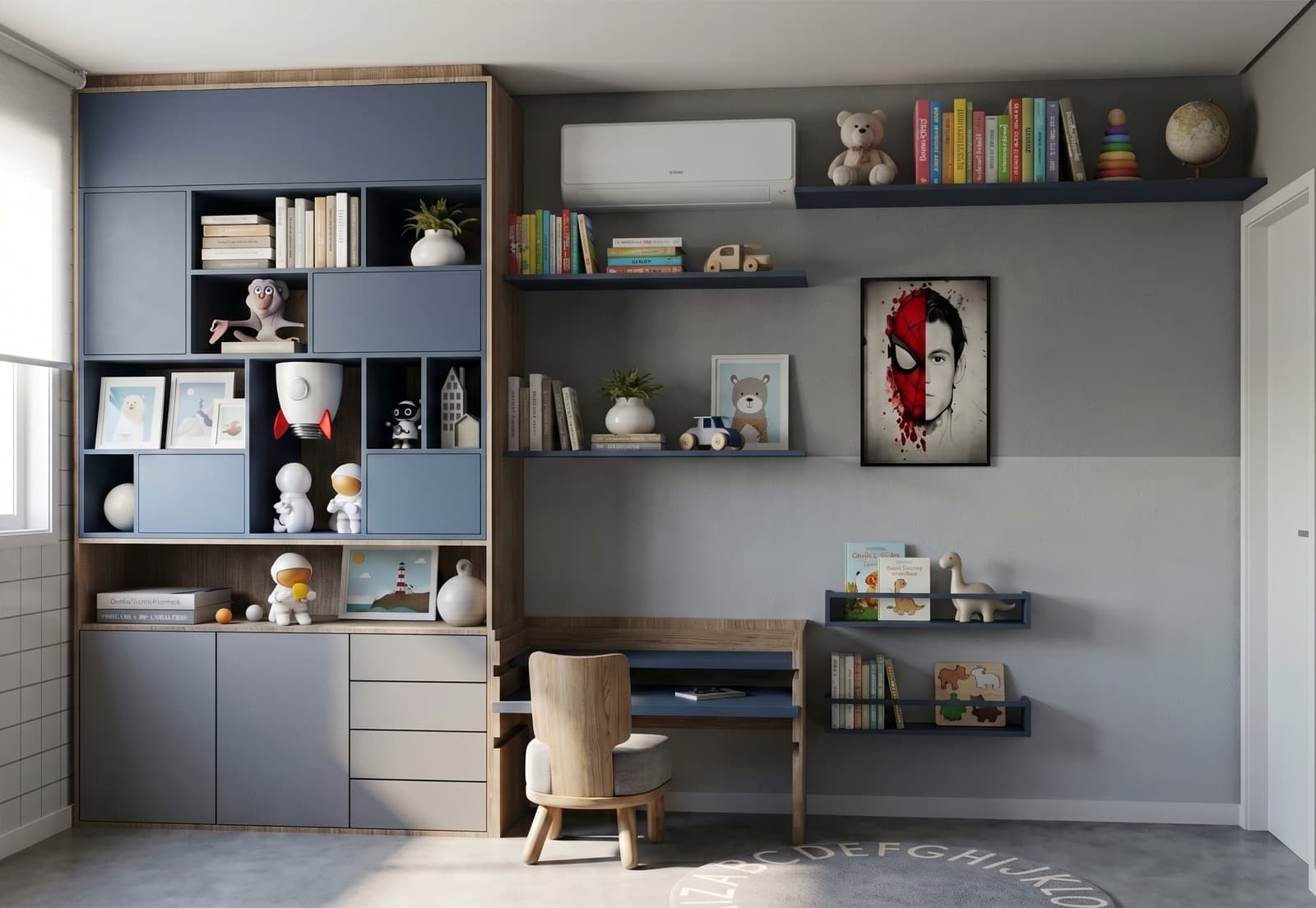 Detalhe de marcenaria executada em quarto infantil, projeto do Pecan Studio